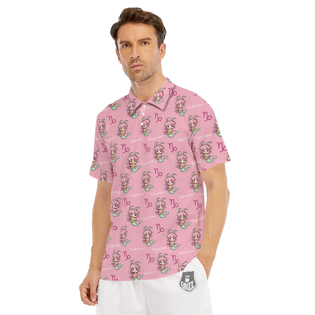 Capricorn Cute Cartoon Print Pattern Men's Golf Shirts-grizzshop