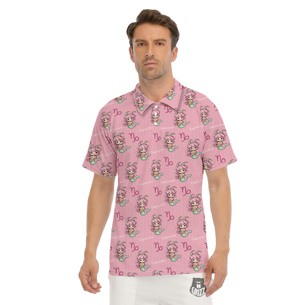 Capricorn Cute Cartoon Print Pattern Men's Golf Shirts-grizzshop