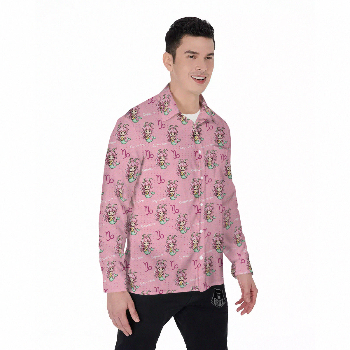 Capricorn Cute Cartoon Print Pattern Men's Long Sleeve Shirts-grizzshop