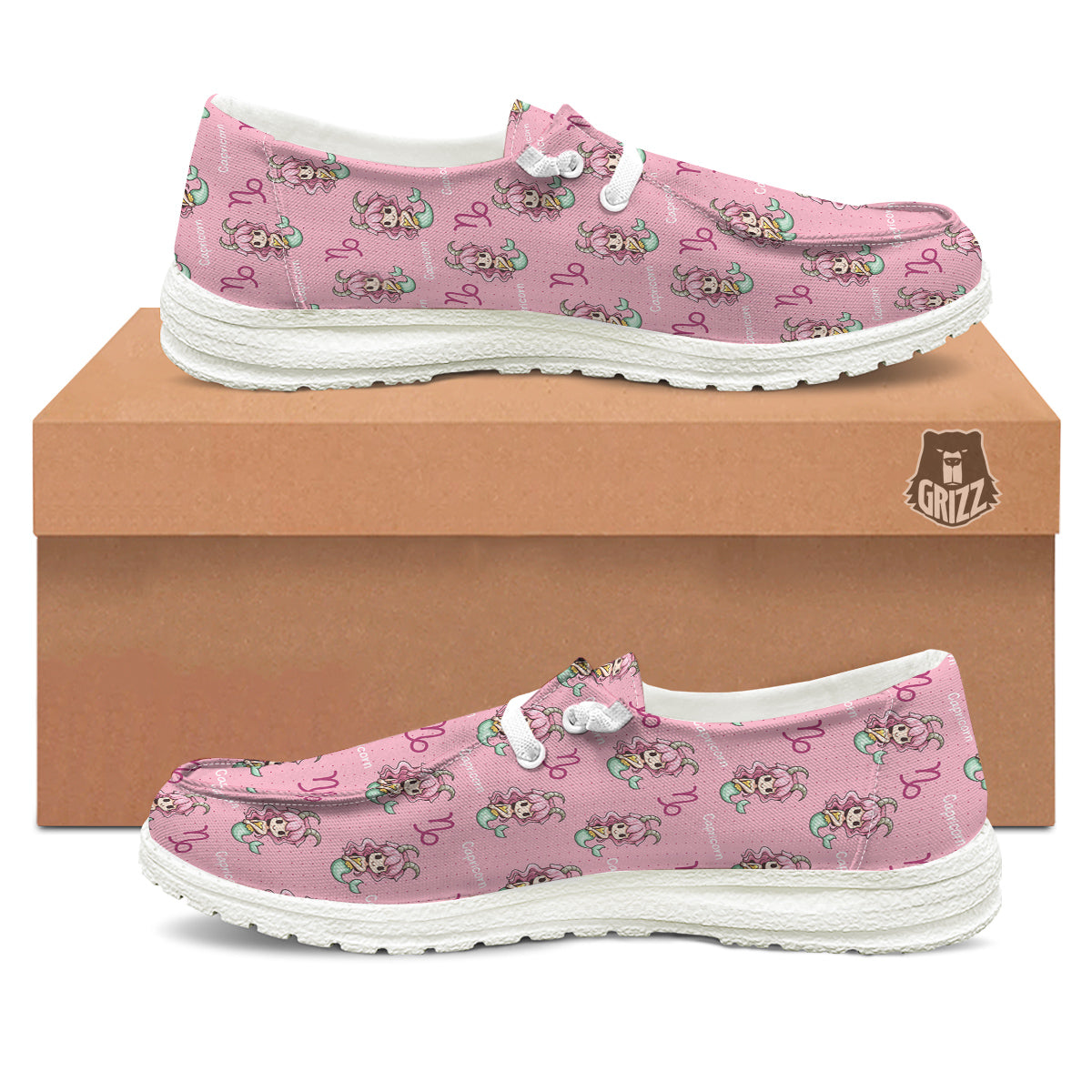 Capricorn Cute Cartoon Print Pattern White Loafers-grizzshop