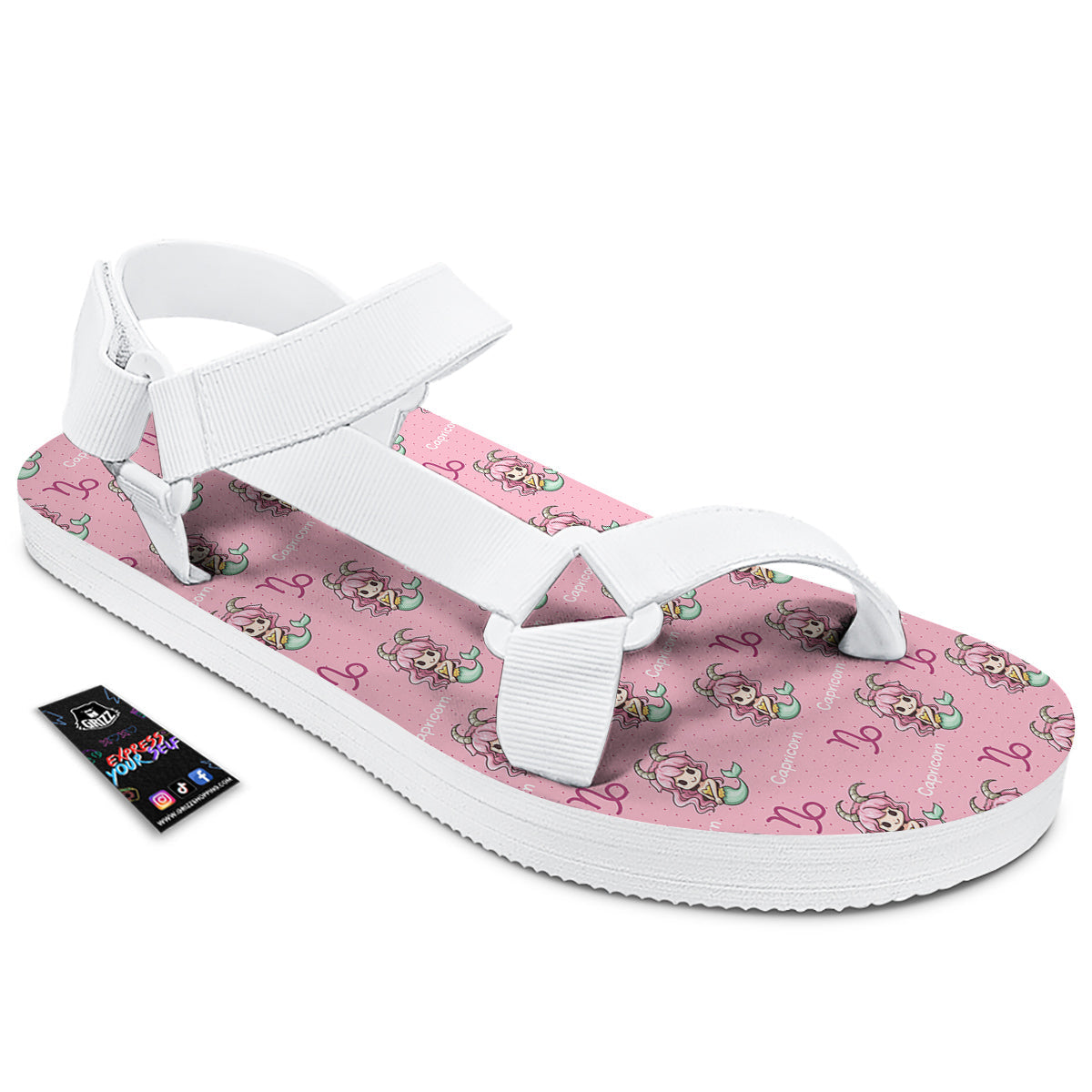 Capricorn Cute Cartoon Print Pattern White Open Toe Sandals-grizzshop