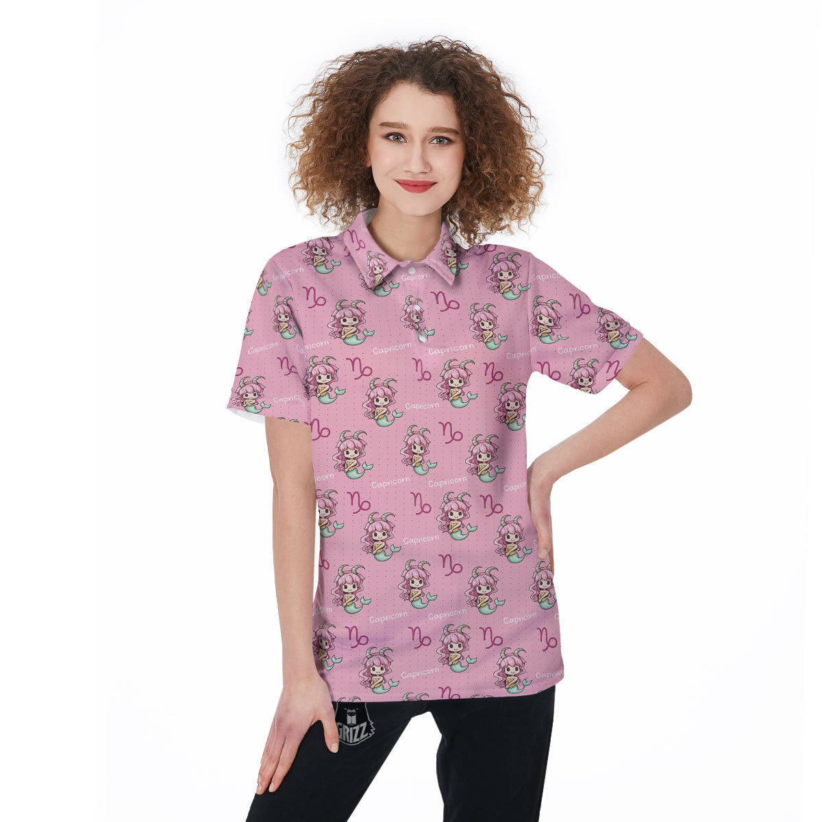 Capricorn Cute Cartoon Print Pattern Women's Golf Shirts-grizzshop