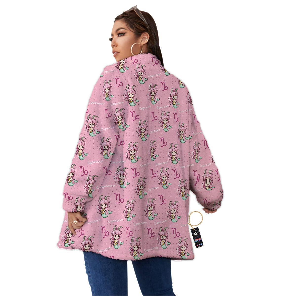 Capricorn Cute Cartoon Print Pattern Women's Sherpa Jacket-grizzshop