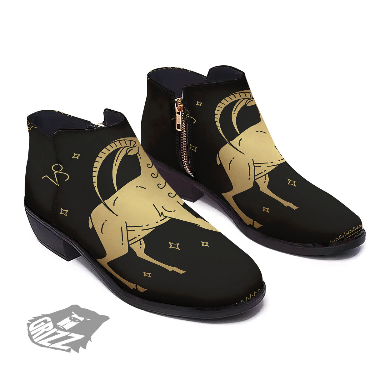 Capricorn Sign Astrological Print Ankle Boots-grizzshop
