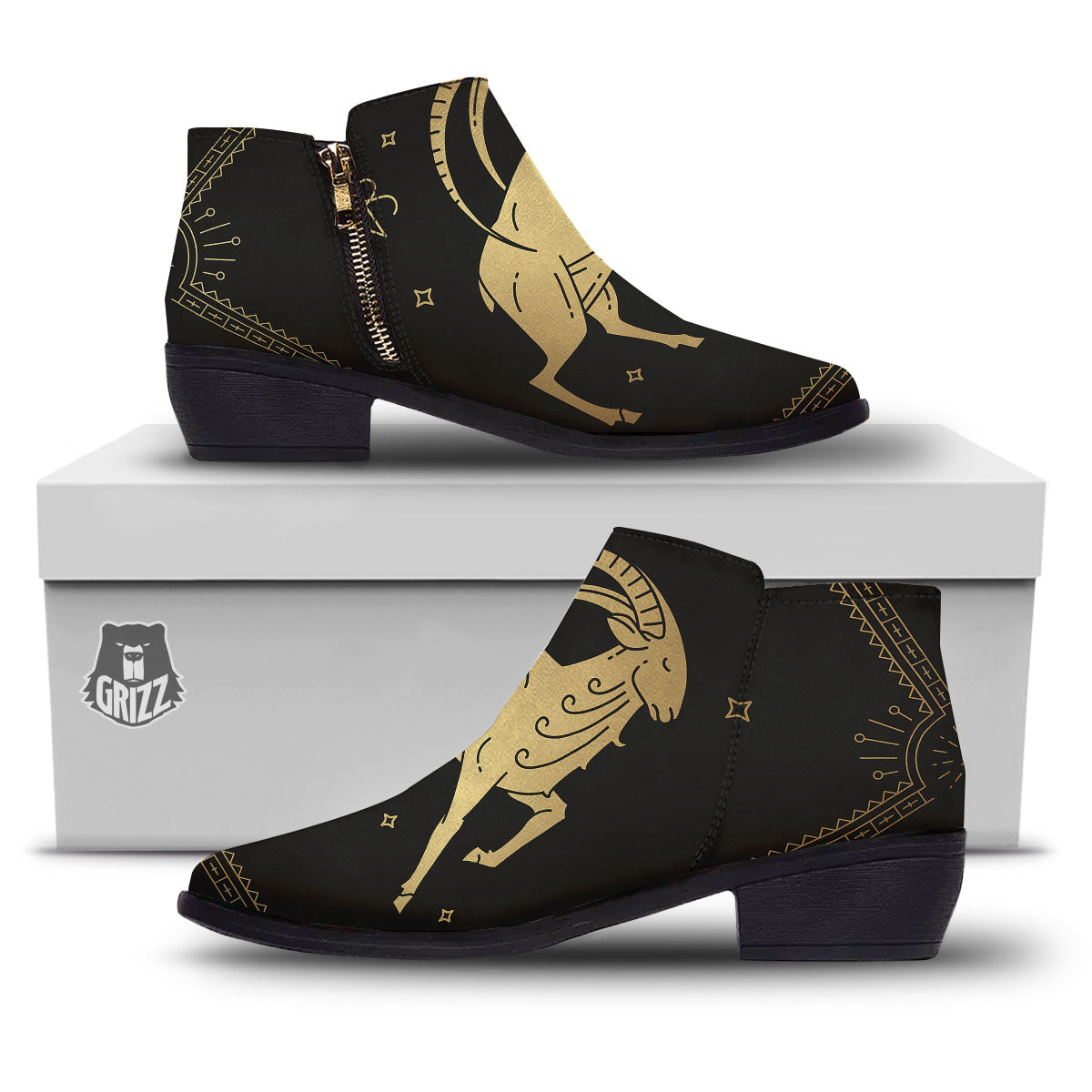 Capricorn Sign Astrological Print Ankle Boots-grizzshop