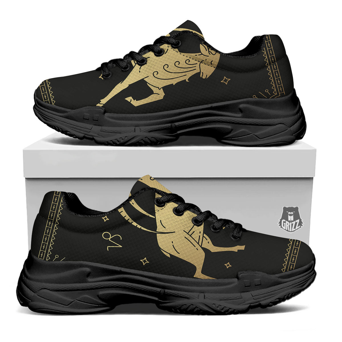 Capricorn Sign Astrological Print Black Chunky Shoes-grizzshop