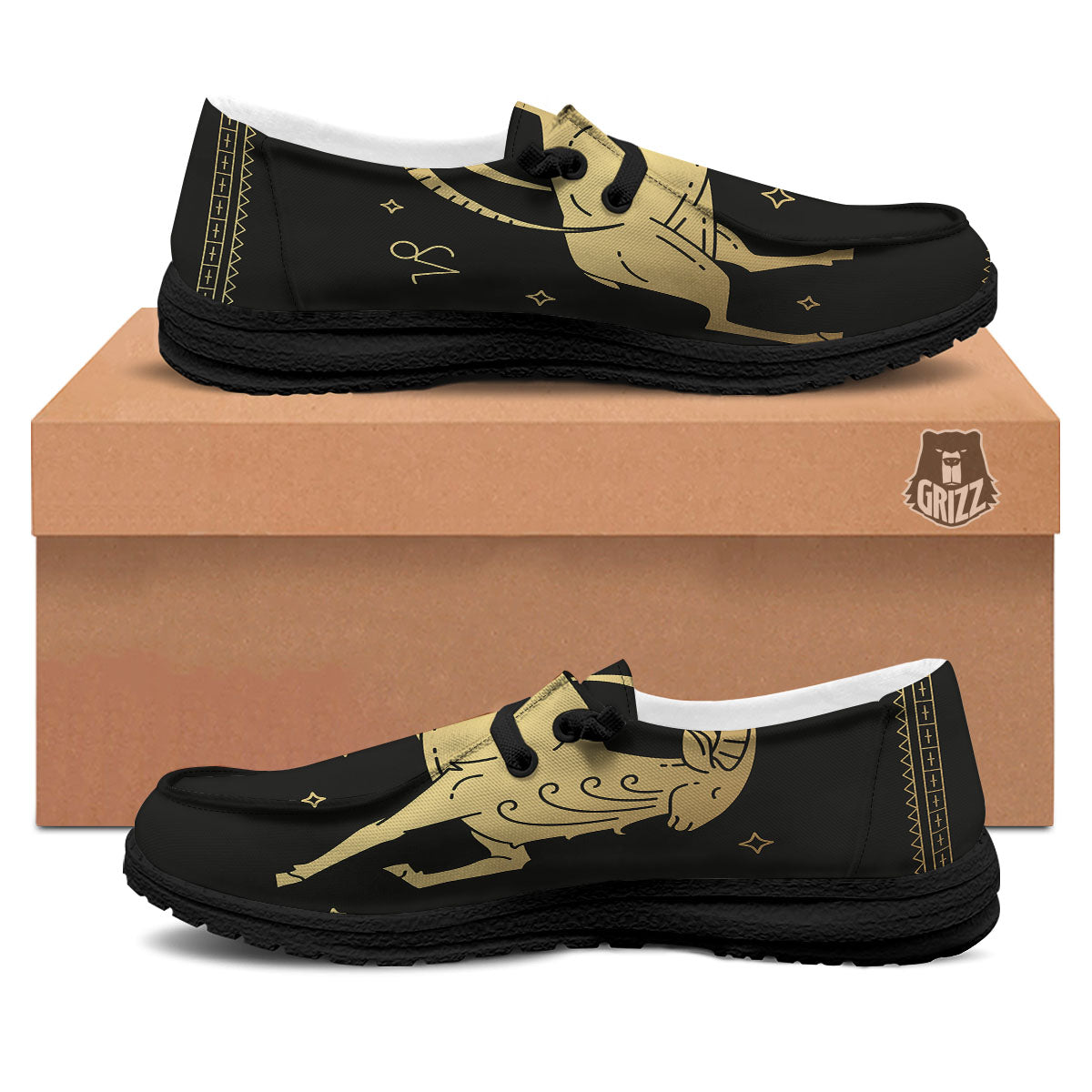 Capricorn Sign Astrological Print Black Loafers-grizzshop