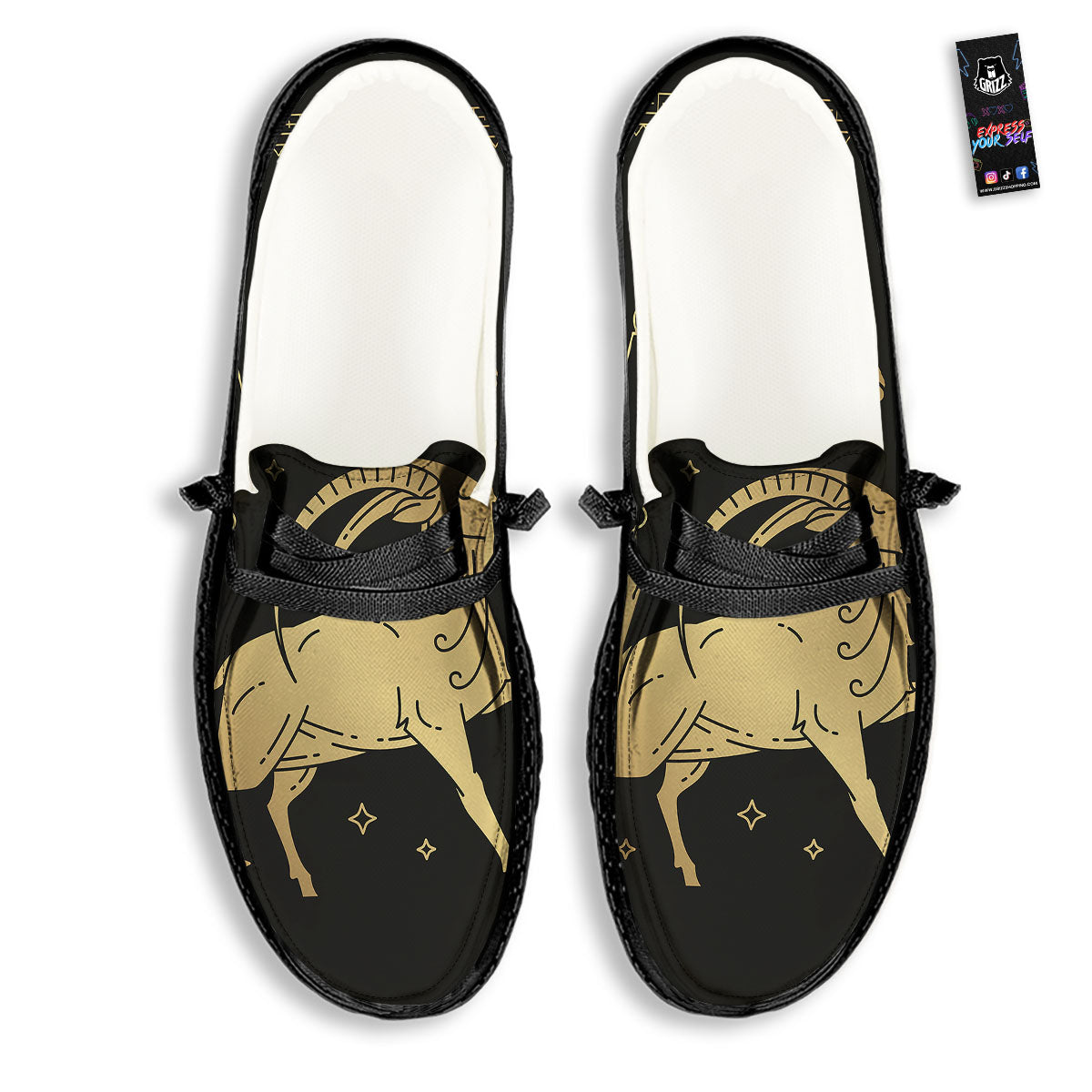 Capricorn Sign Astrological Print Black Loafers-grizzshop