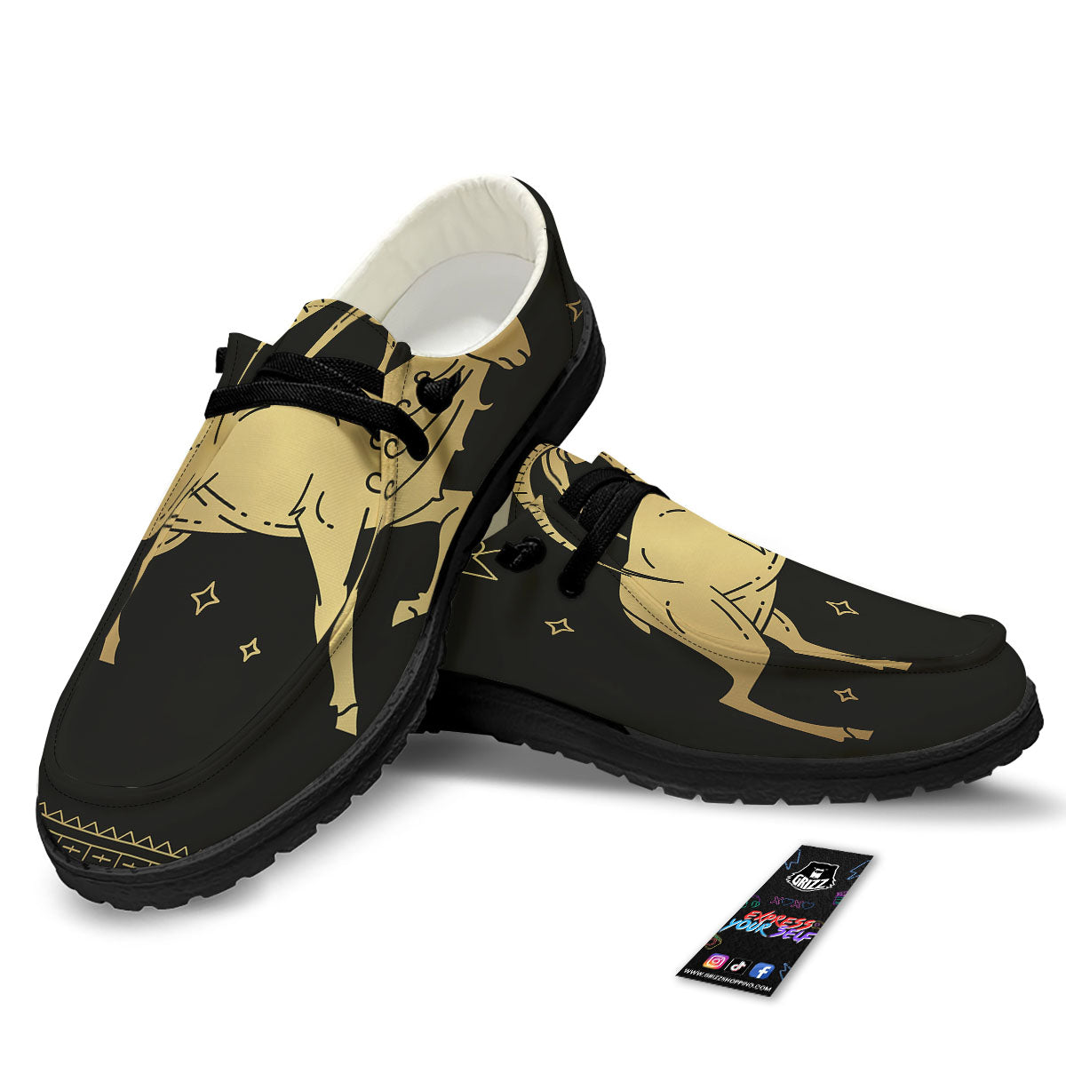 Capricorn Sign Astrological Print Black Loafers-grizzshop