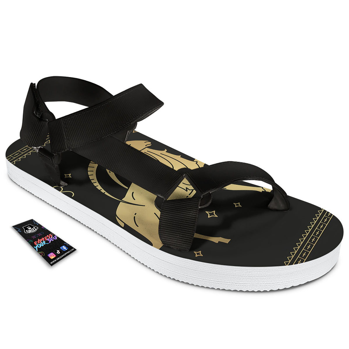 Capricorn Sign Astrological Print Black Open Toe Sandals-grizzshop