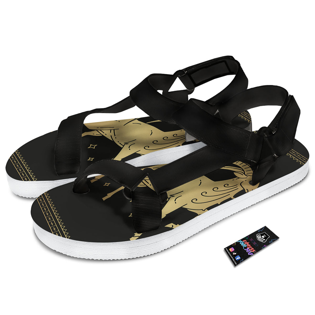 Capricorn Sign Astrological Print Black Open Toe Sandals-grizzshop