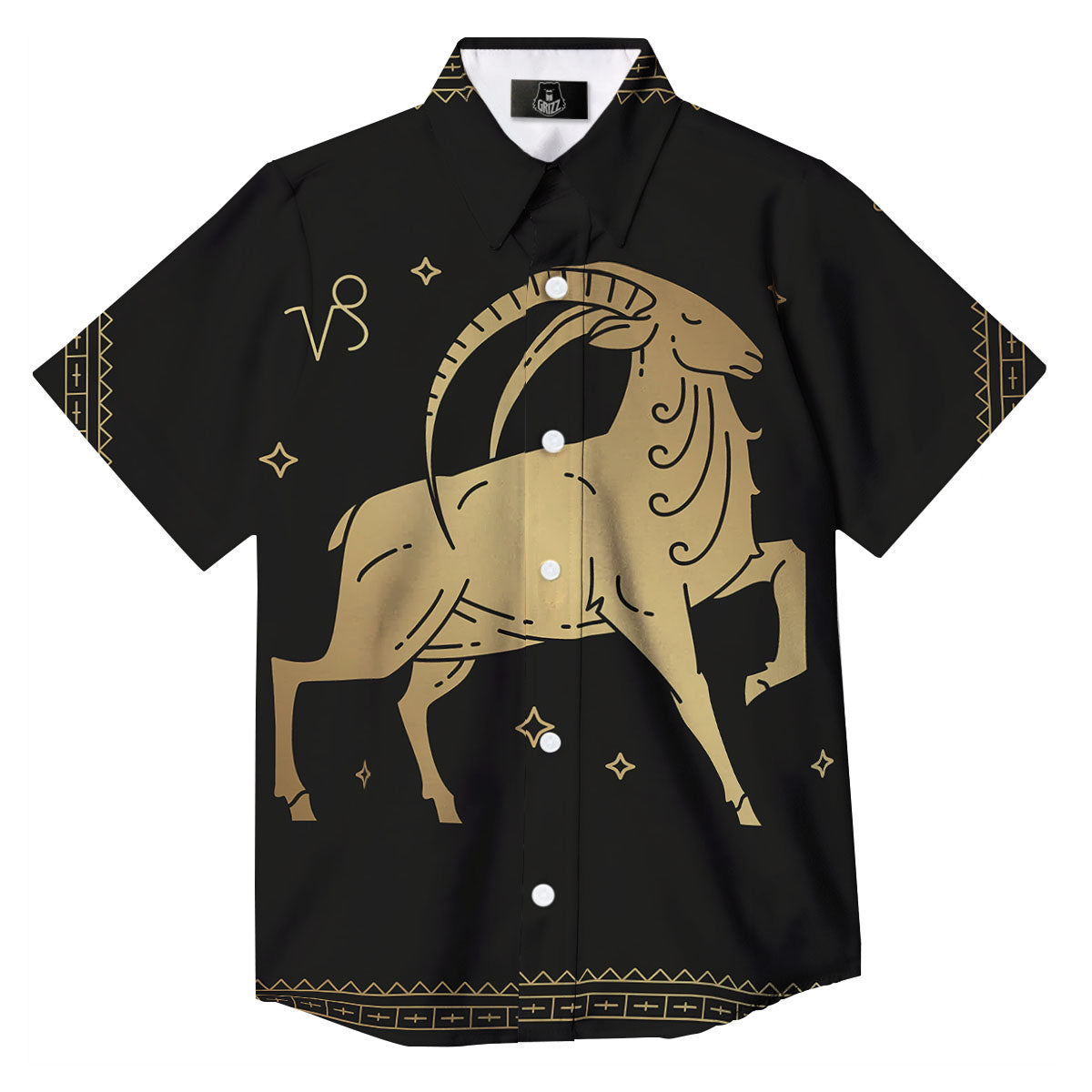 Capricorn Sign Astrological Print Button Up Shirt-grizzshop