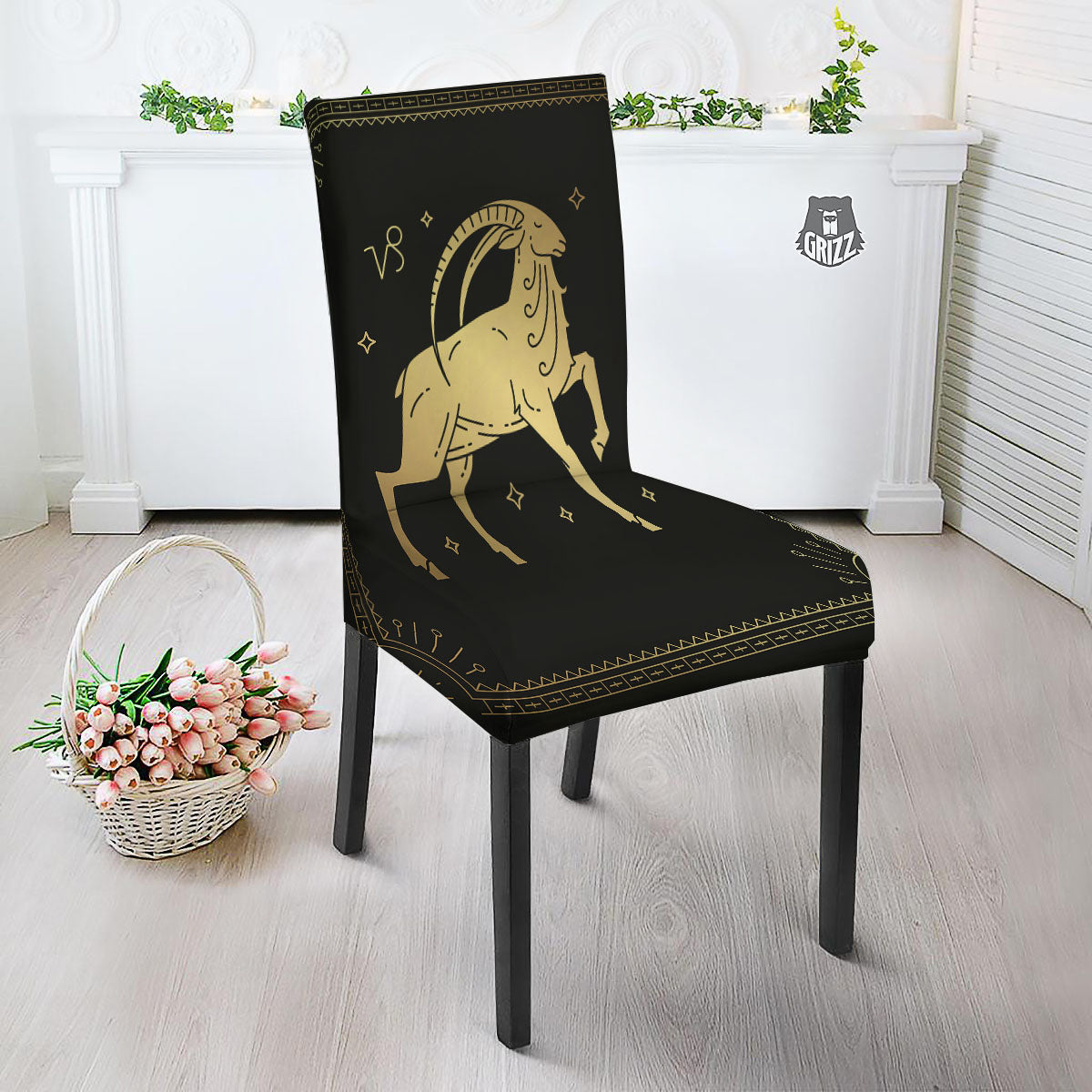 Capricorn Sign Astrological Print Dining Chair Slipcover-grizzshop