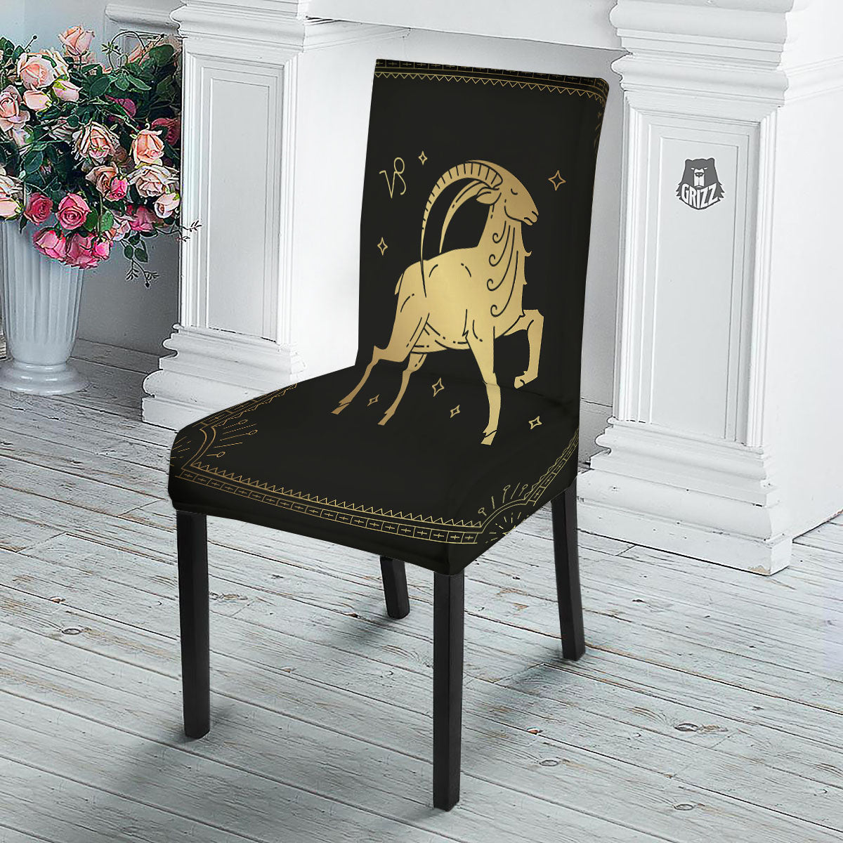 Capricorn Sign Astrological Print Dining Chair Slipcover-grizzshop