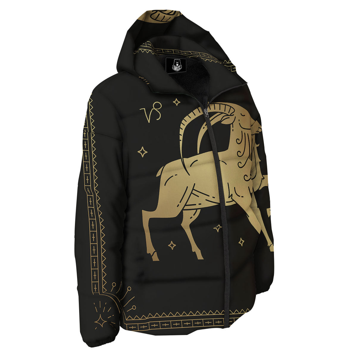 Capricorn Sign Astrological Print Down Jacket-grizzshop