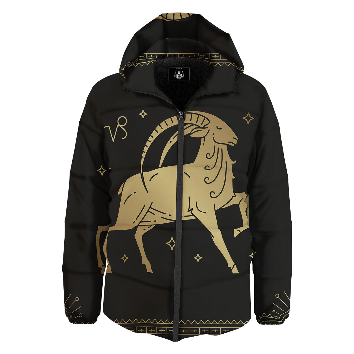 Capricorn Sign Astrological Print Down Jacket-grizzshop