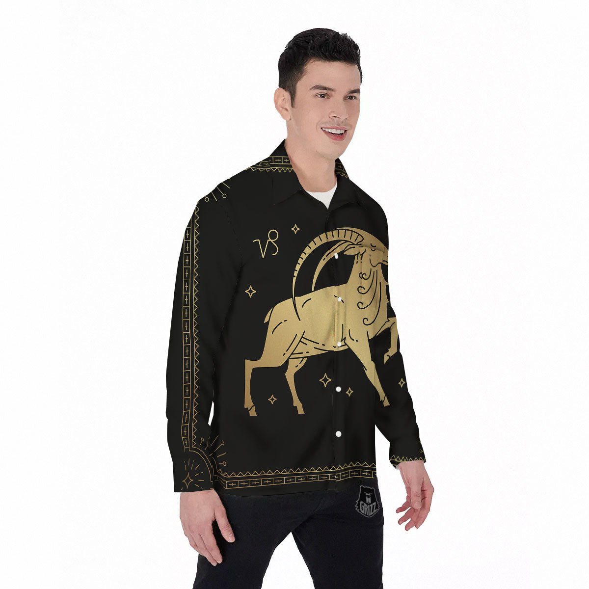 Capricorn Sign Astrological Print Men's Long Sleeve Shirts-grizzshop