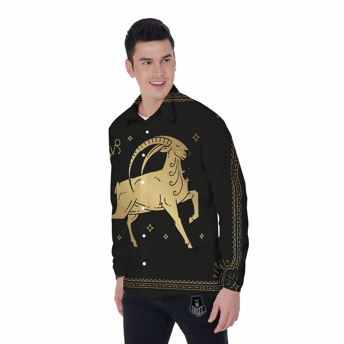 Capricorn Sign Astrological Print Men's Long Sleeve Shirts-grizzshop