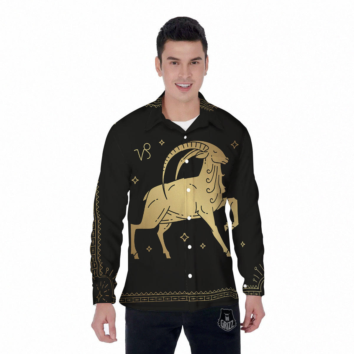 Capricorn Sign Astrological Print Men's Long Sleeve Shirts-grizzshop