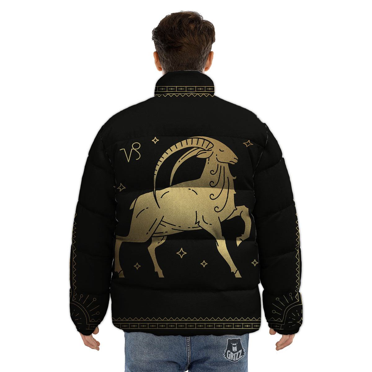 Capricorn Sign Astrological Print Puffer Jacket-grizzshop