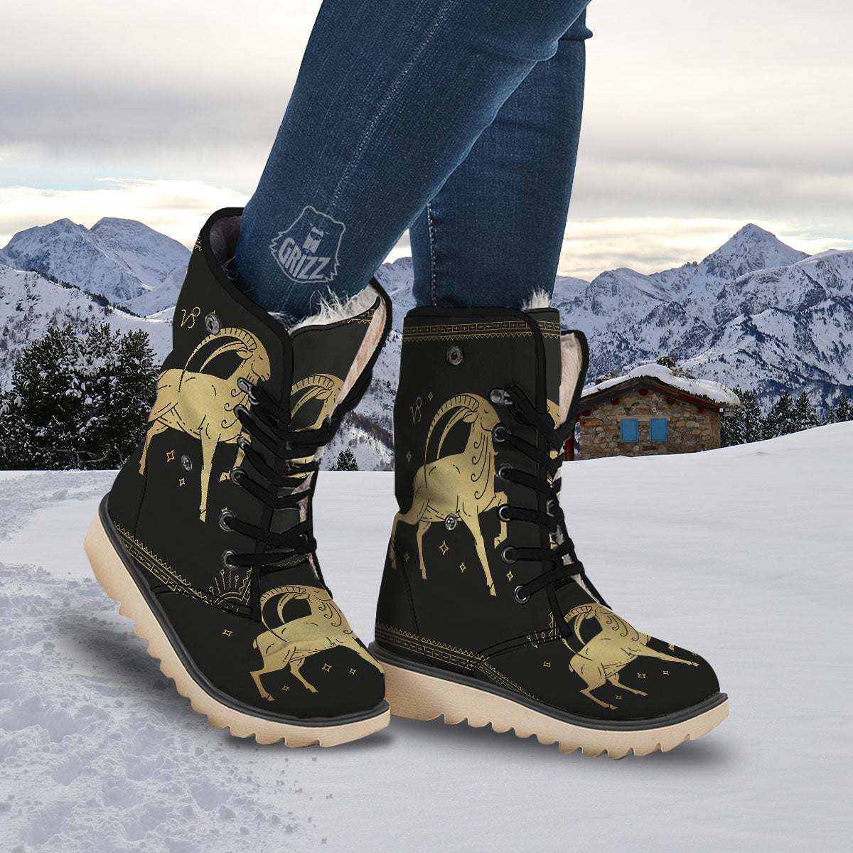 Capricorn Sign Astrological Print Snow Boots-grizzshop