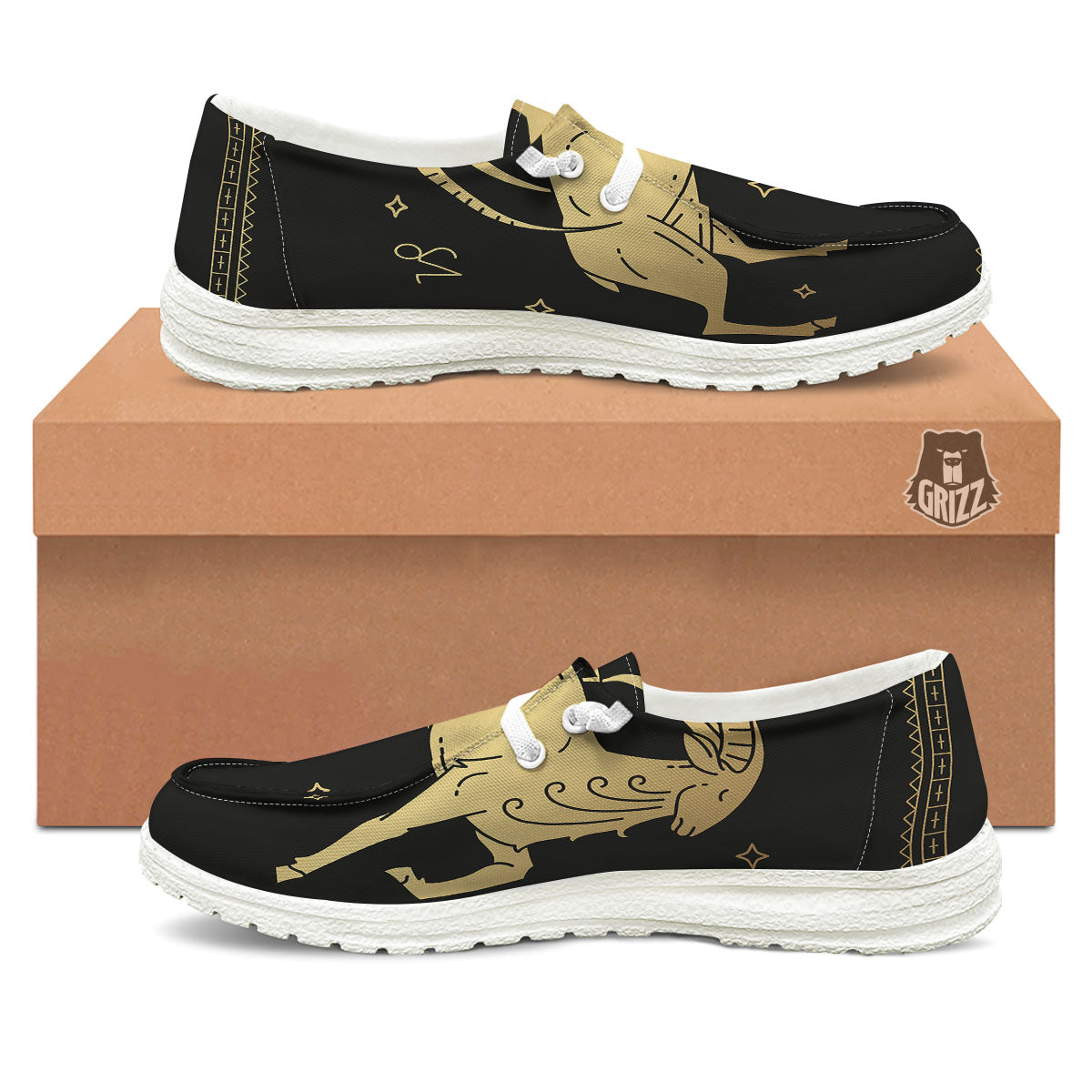 Capricorn Sign Astrological Print White Loafers-grizzshop