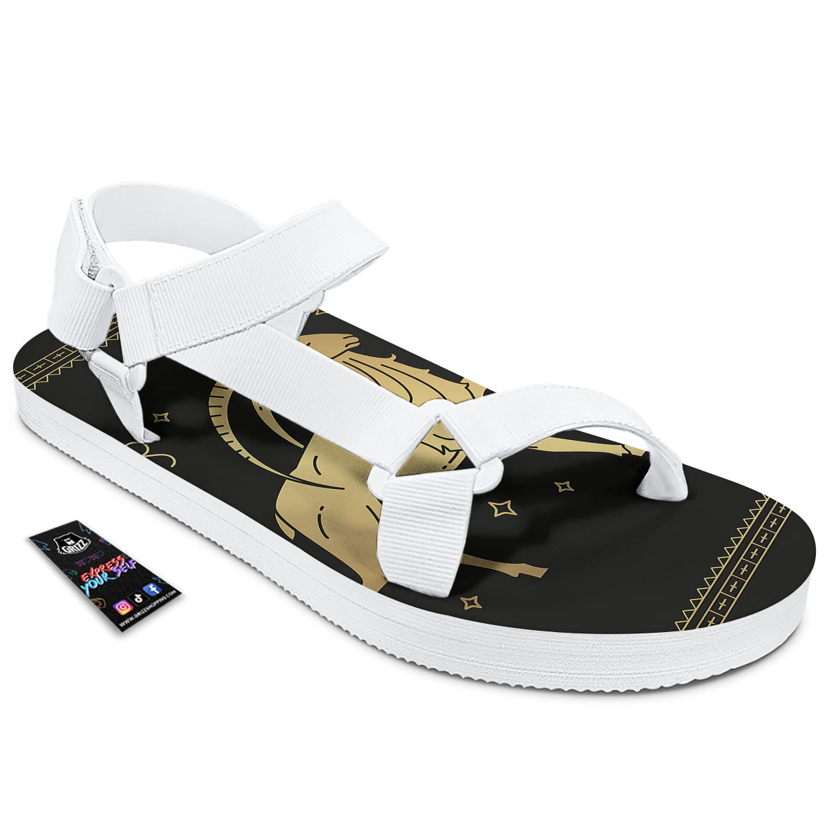 Capricorn Sign Astrological Print White Open Toe Sandals-grizzshop