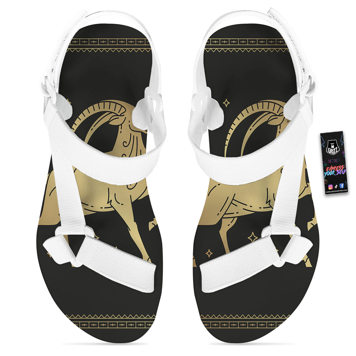Capricorn Sign Astrological Print White Open Toe Sandals-grizzshop