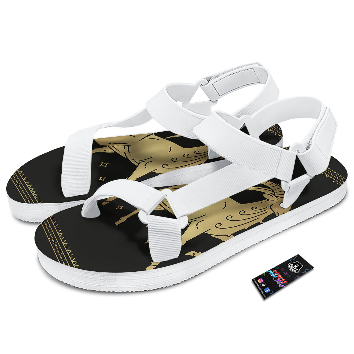 Capricorn Sign Astrological Print White Open Toe Sandals-grizzshop