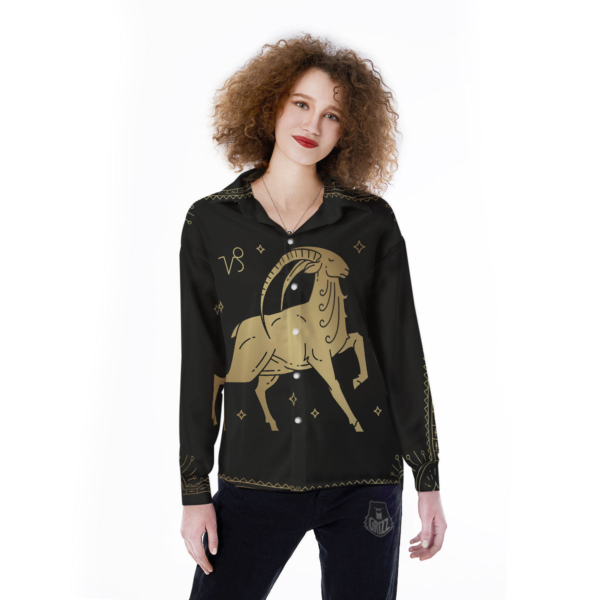 Capricorn Sign Astrological Print Women's Long Sleeve Shirts-grizzshop