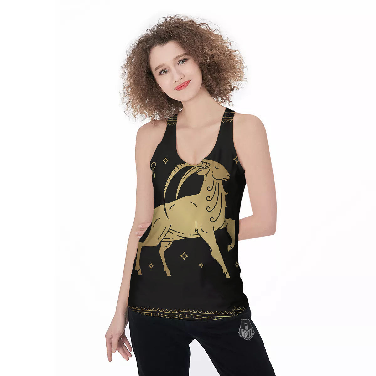 Capricorn Sign Astrological Print Women's Racerback Tank Top-grizzshop