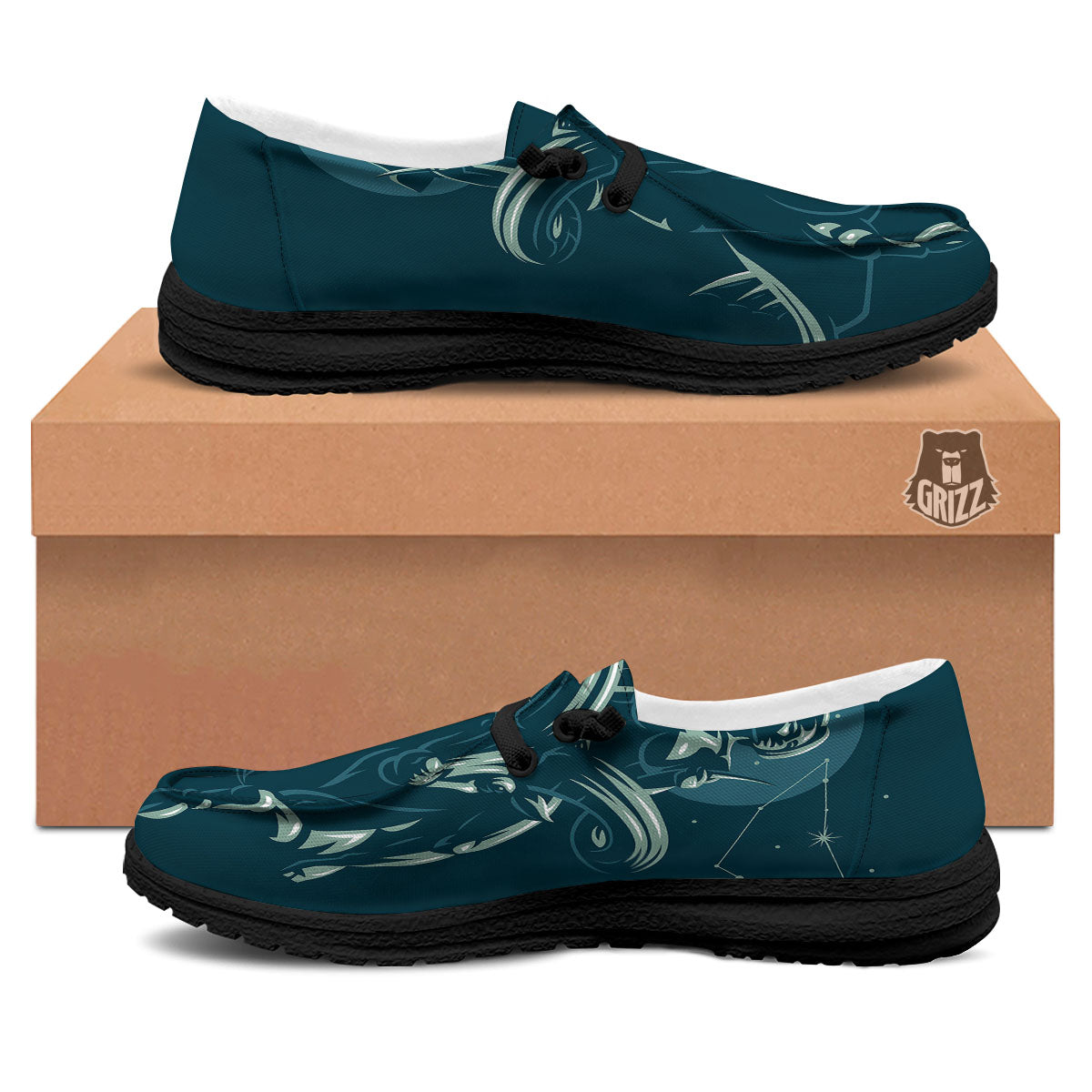 Capricorn Sign Astrology Print Black Loafers-grizzshop