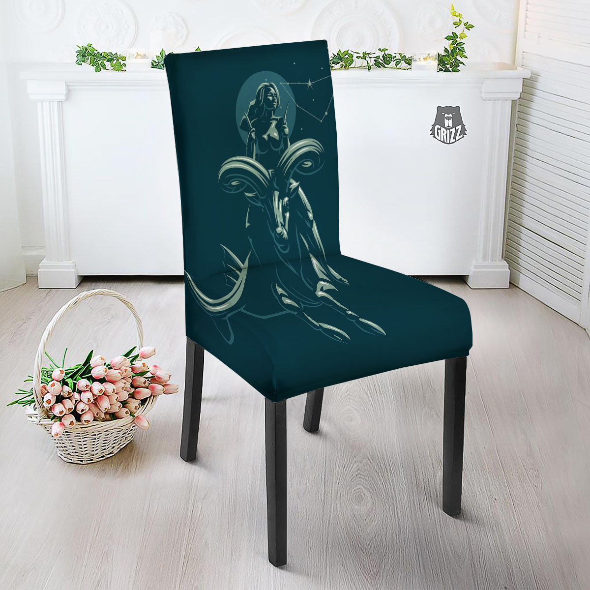 Capricorn Sign Astrology Print Dining Chair Slipcover-grizzshop