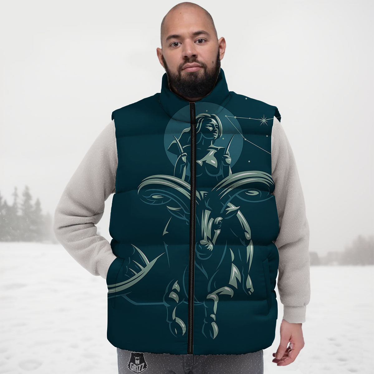 Capricorn Sign Astrology Print Down Vest