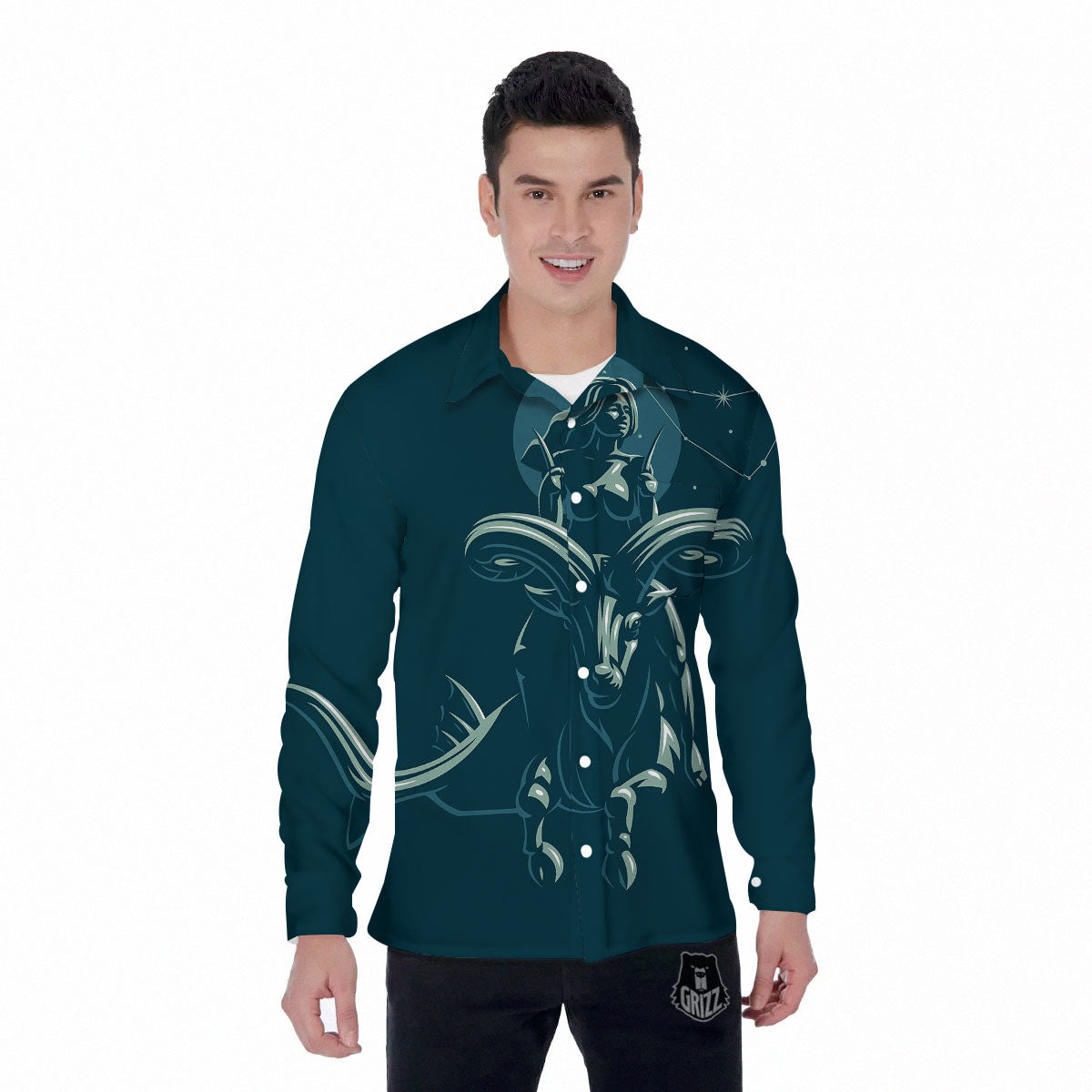 Capricorn Sign Astrology Print Men's Long Sleeve Shirts-grizzshop