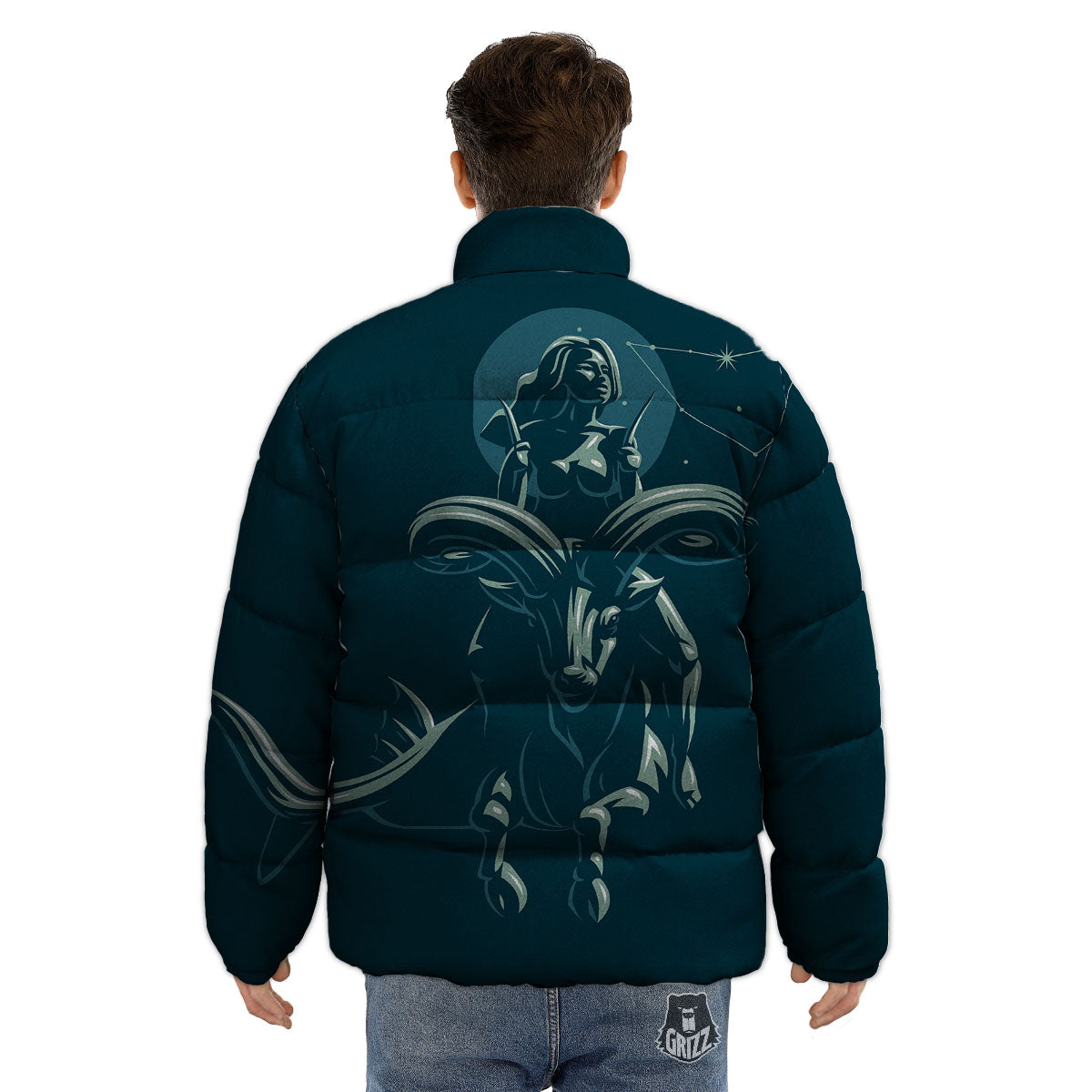 Capricorn Sign Astrology Print Puffer Jacket-grizzshop
