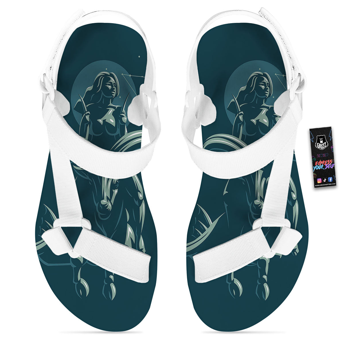 Capricorn Sign Astrology Print White Open Toe Sandals-grizzshop
