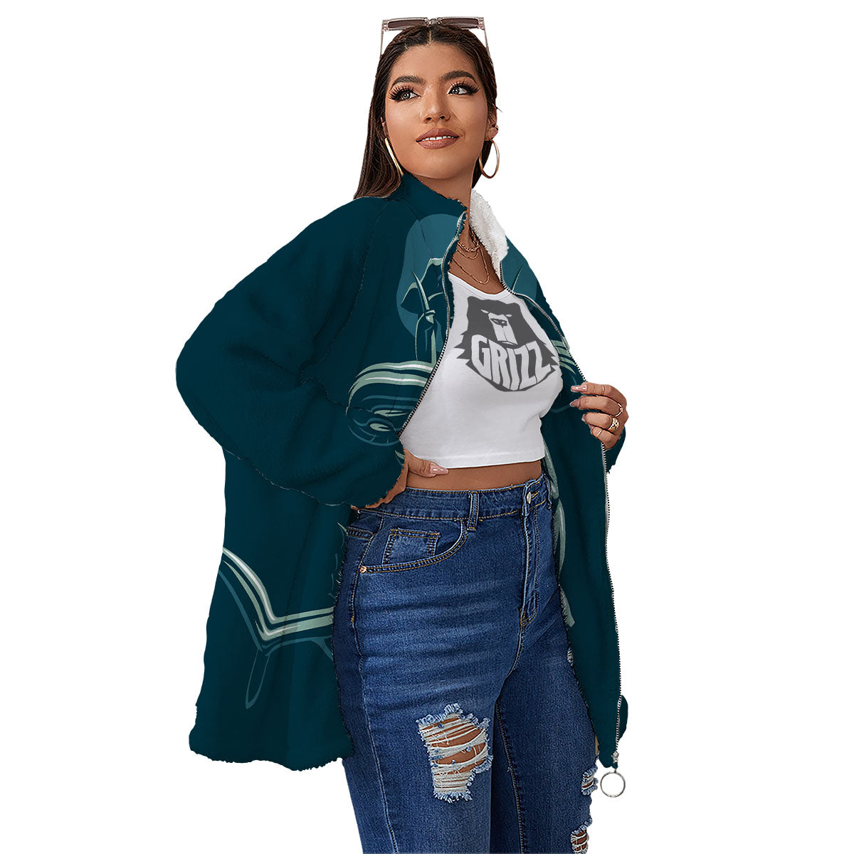 Capricorn Sign Astrology Print Women's Sherpa Jacket-grizzshop