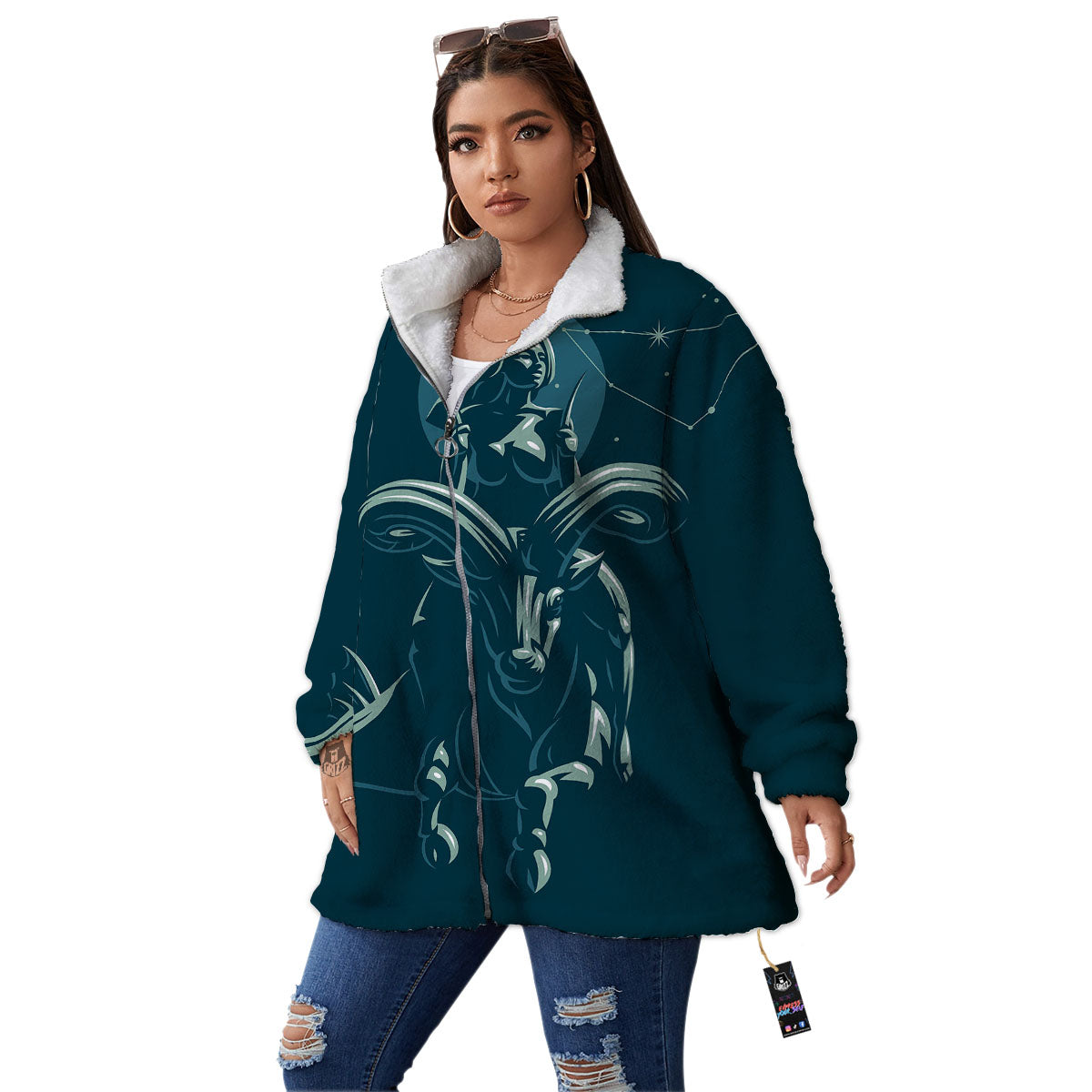 Capricorn Sign Astrology Print Women's Sherpa Jacket-grizzshop