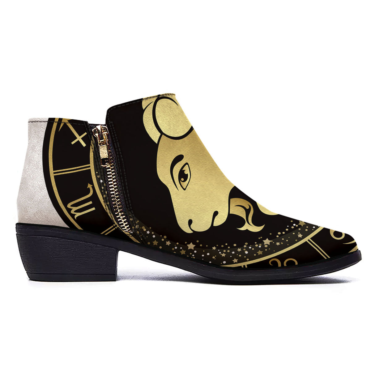 Capricorn Sign Black And Gold Print Ankle Boots-grizzshop