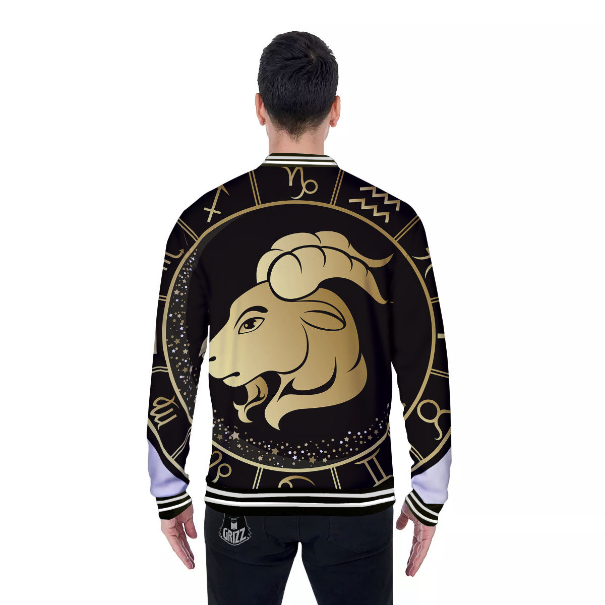 Capricorn Sign Black And Gold Print Baseball Jacket-grizzshop
