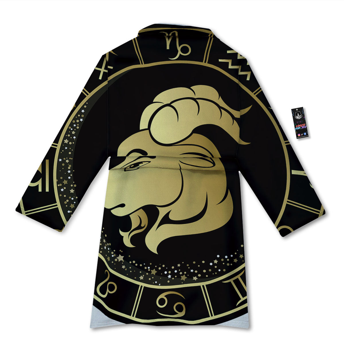 Capricorn Sign Black And Gold Print Bathrobe-grizzshop