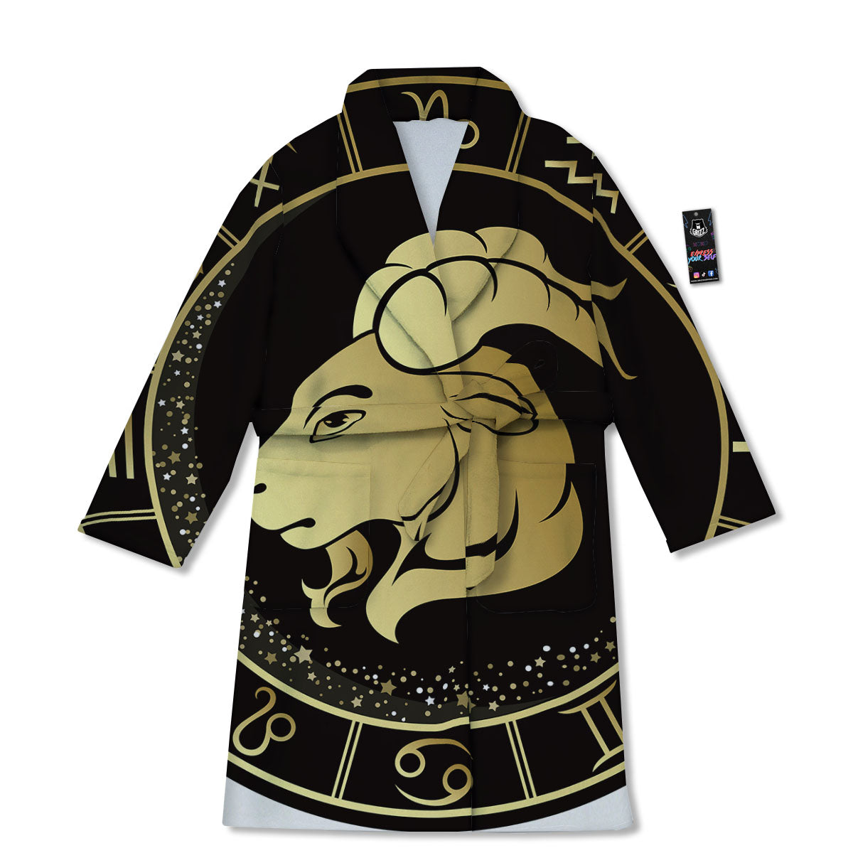 Capricorn Sign Black And Gold Print Bathrobe-grizzshop