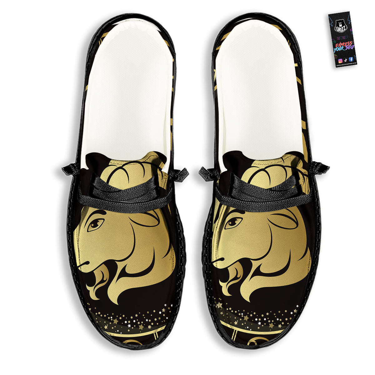 Capricorn Sign Black And Gold Print Black Loafers-grizzshop
