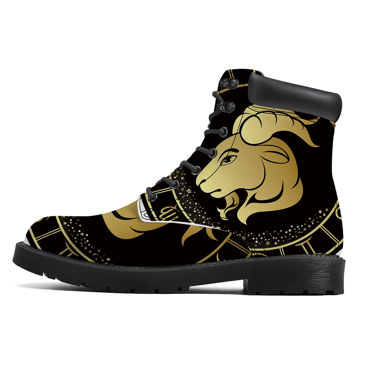 Capricorn Sign Black And Gold Print Boots-grizzshop