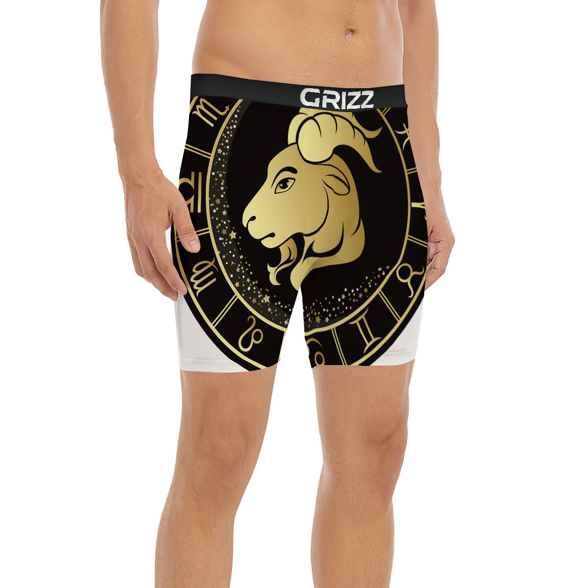 Capricorn Sign Black And Gold Print Boxer Briefs-grizzshop