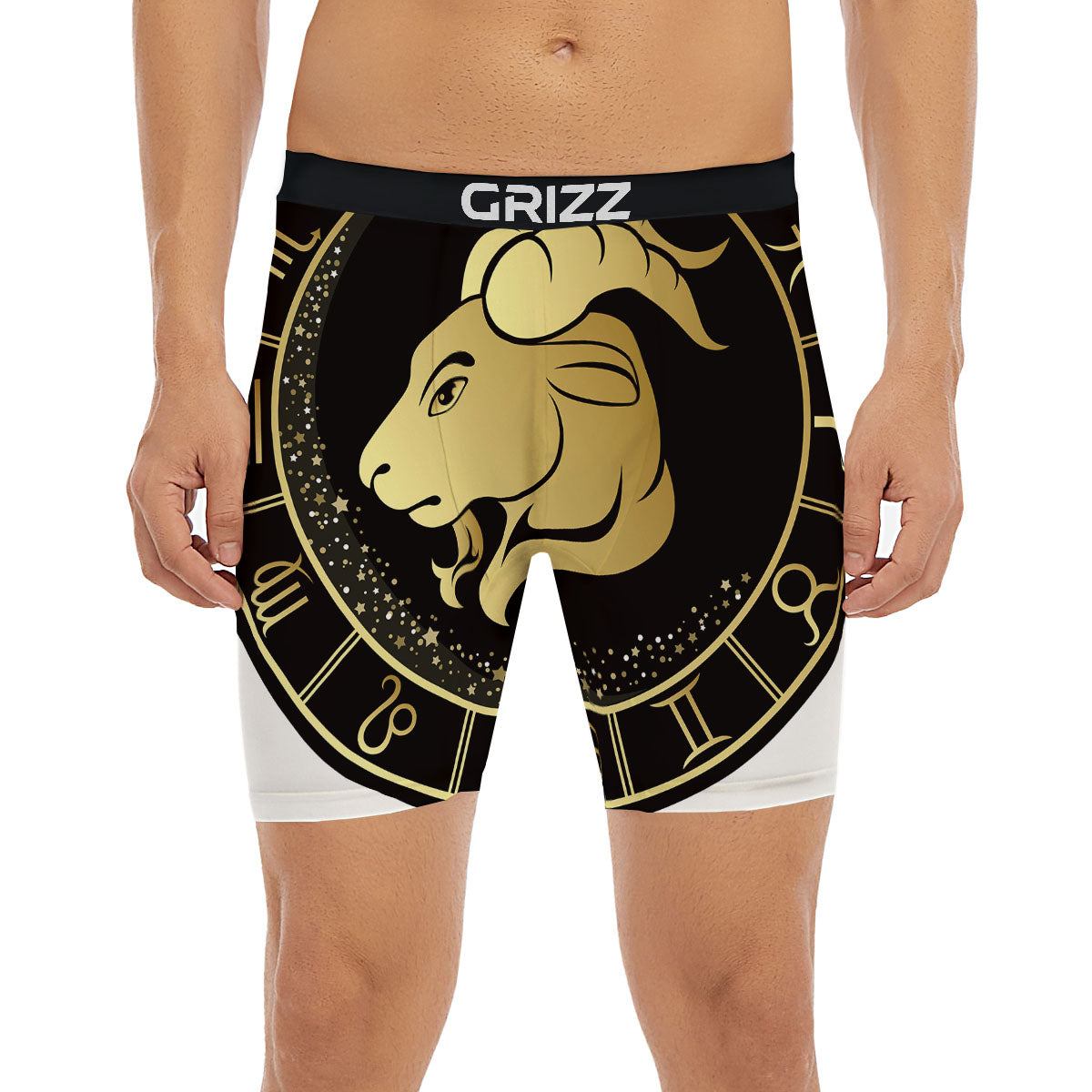 Capricorn Sign Black And Gold Print Boxer Briefs-grizzshop