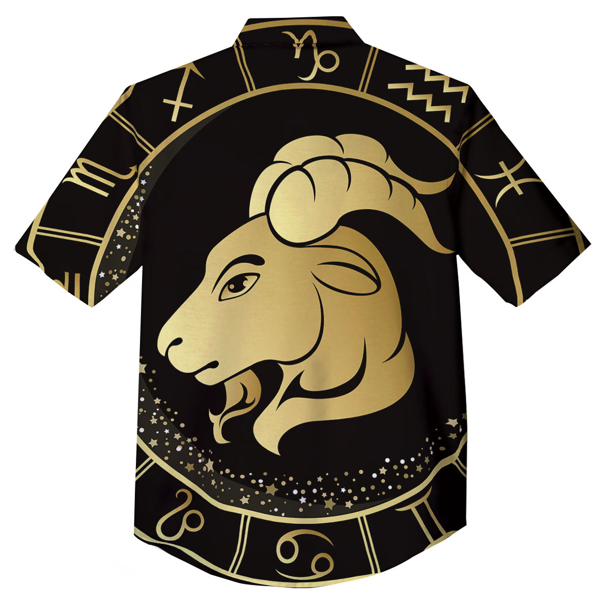 Capricorn Sign Black And Gold Print Button Up Shirt-grizzshop