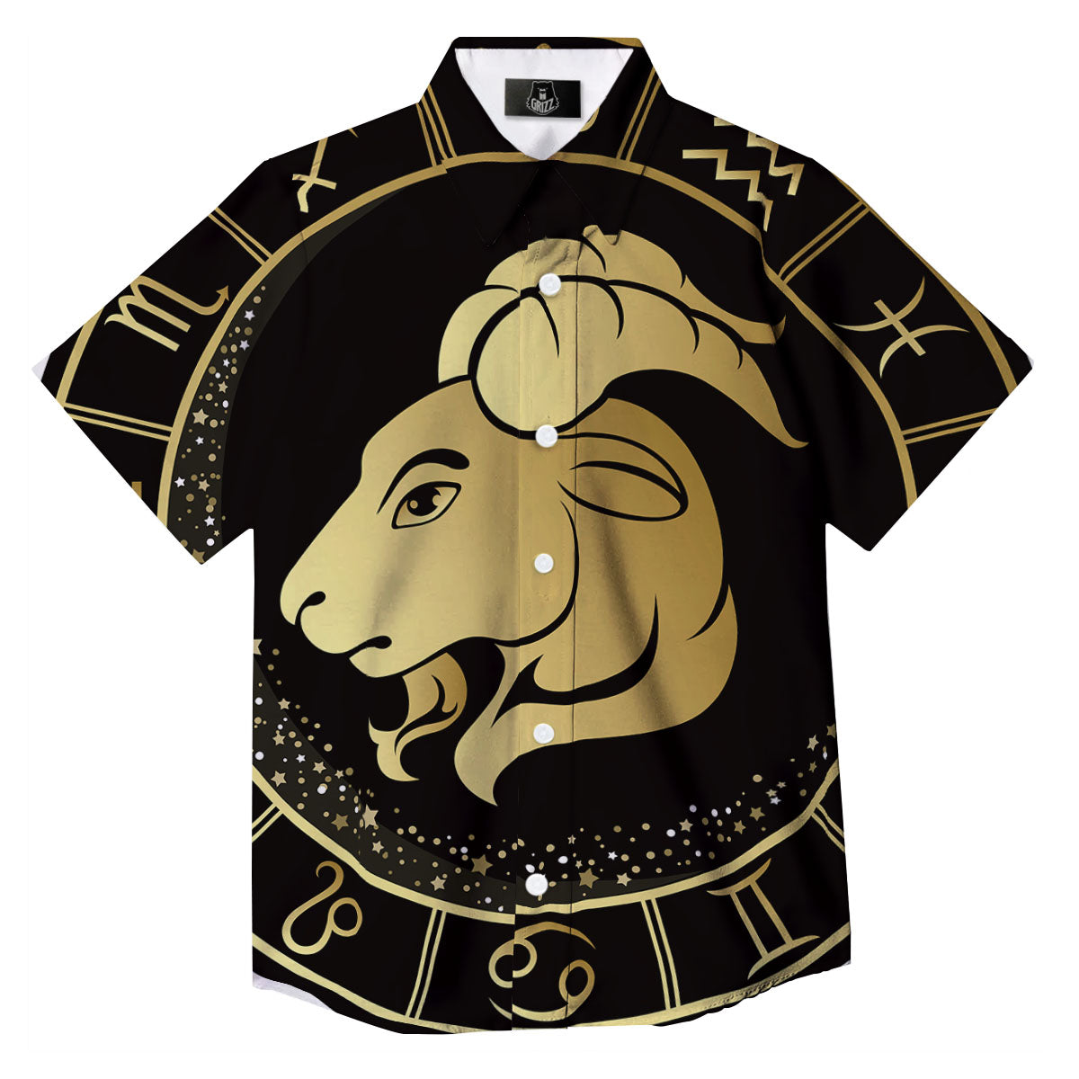 Capricorn Sign Black And Gold Print Button Up Shirt-grizzshop
