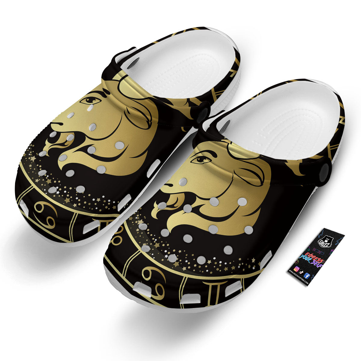 Capricorn Sign Black And Gold Print Clog-grizzshop